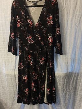 torrid Black Floral Wrap Dress with Pink Roses